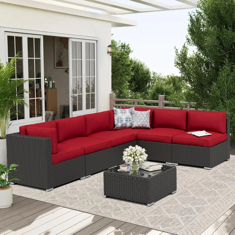 Outdoor Patio Furniture Set Rattan Wicker With Glass Top Table And Cushions