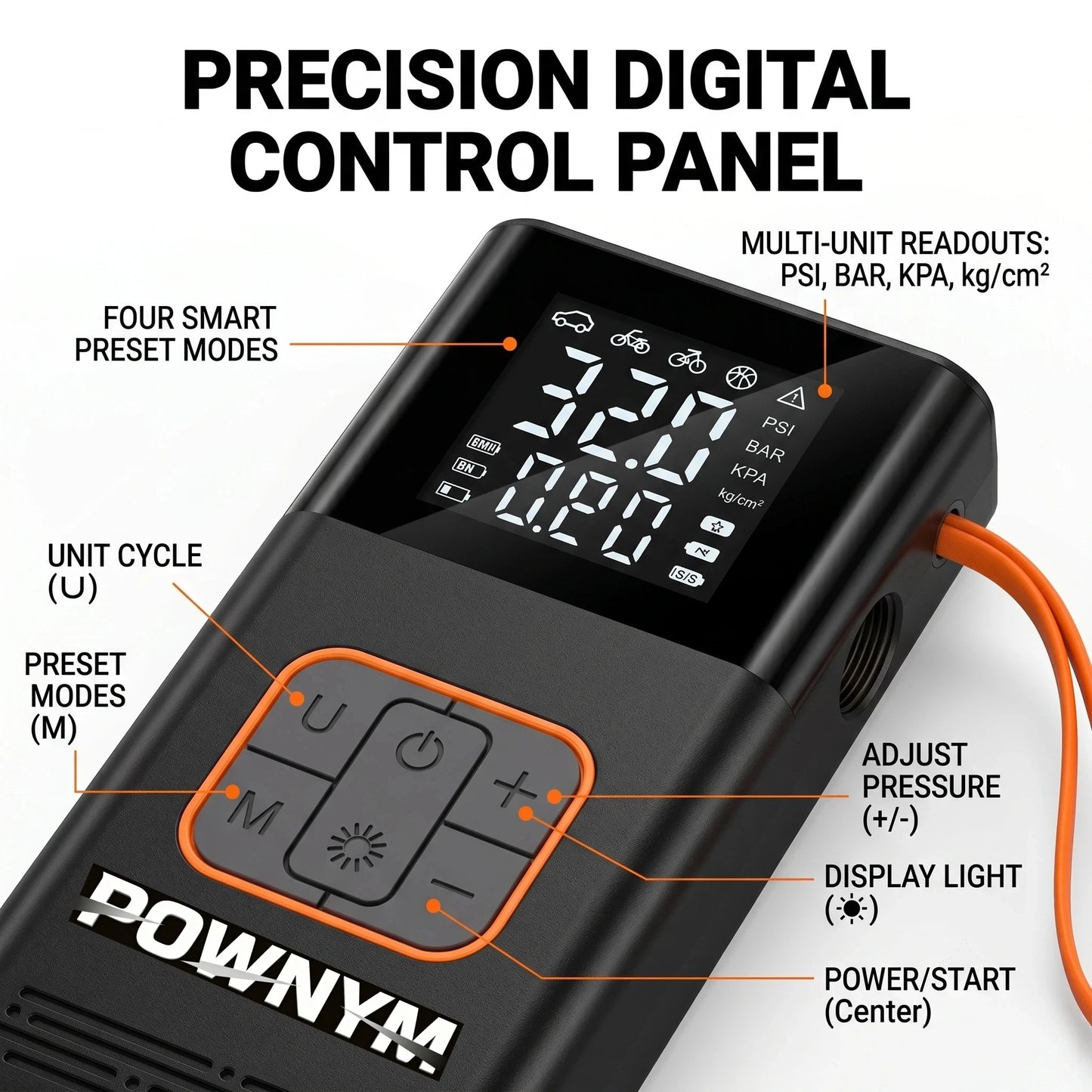 POWNYM Cordless Portable Tire Inflator Wireless Air Pump LED Light