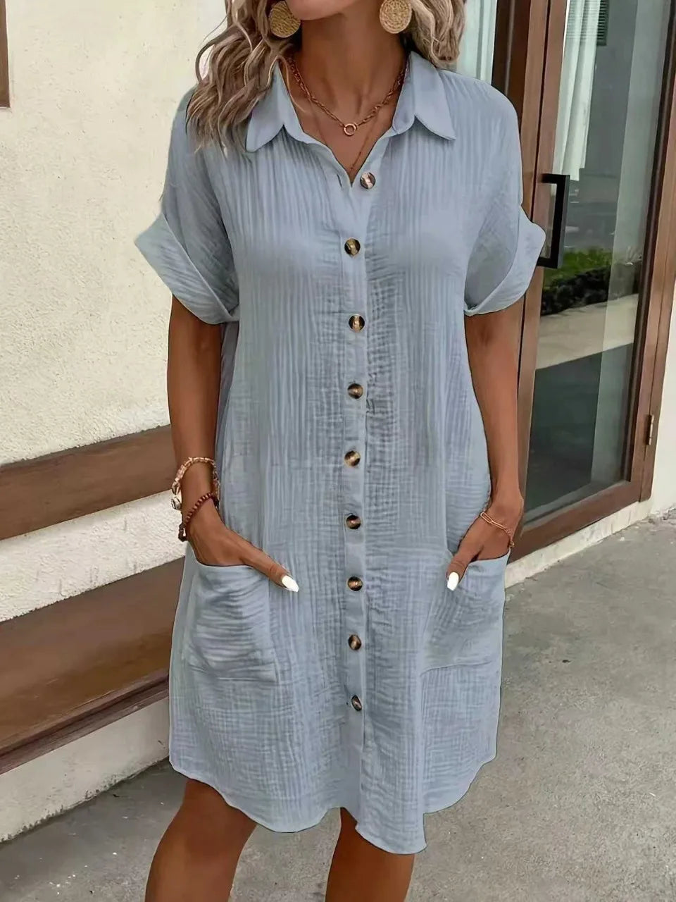 Hallolilla Women Casual Loose Short Sleeve Fashion Stylish Dress