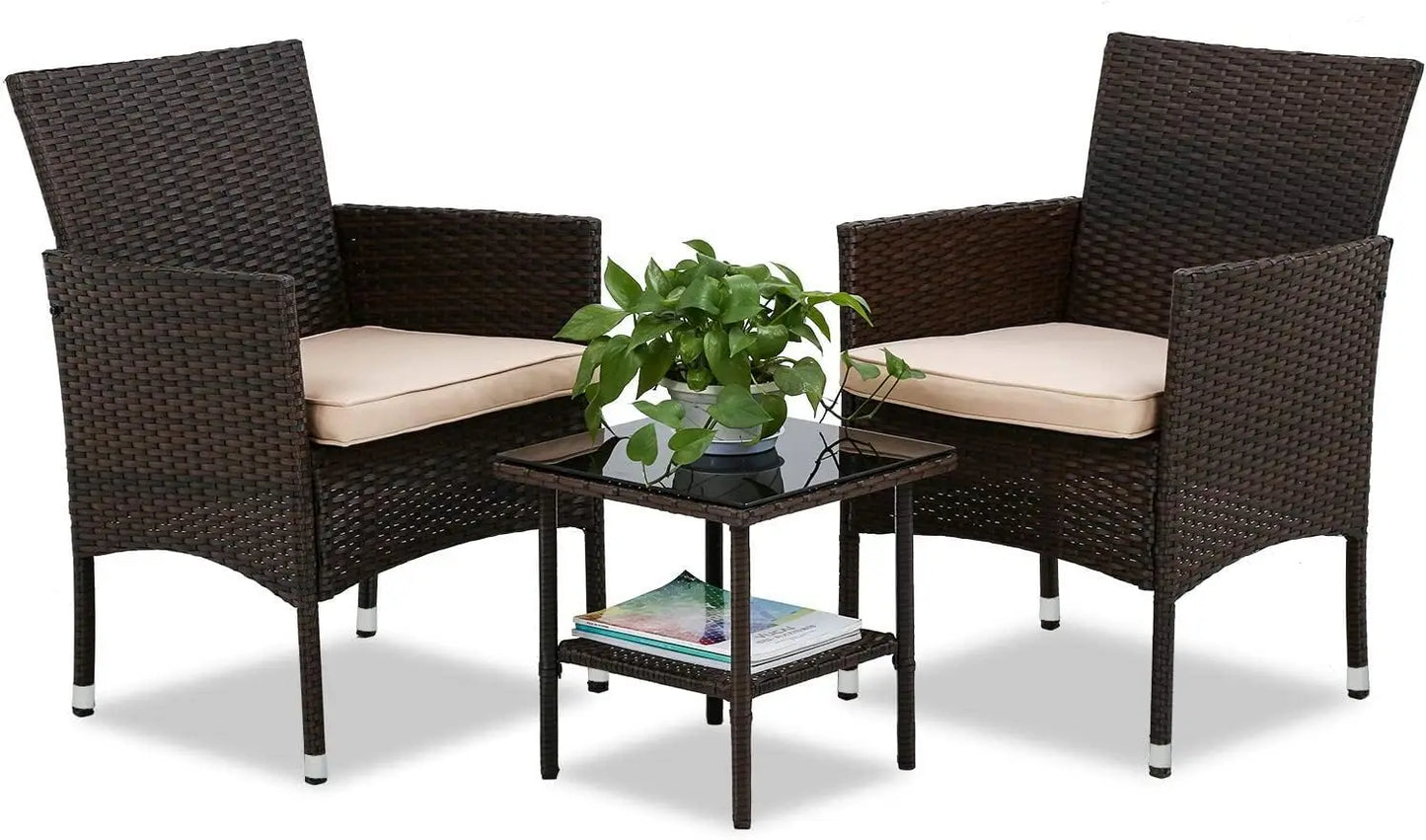 Outdoor Patio Five Piece Wicker Conversation Set For Backyard