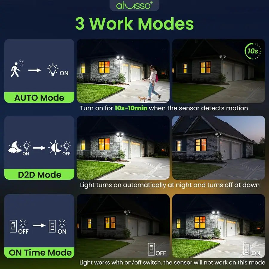 XMSJ Motion Sensor Flood Lights 30W 3-Mode Dusk To Dawn