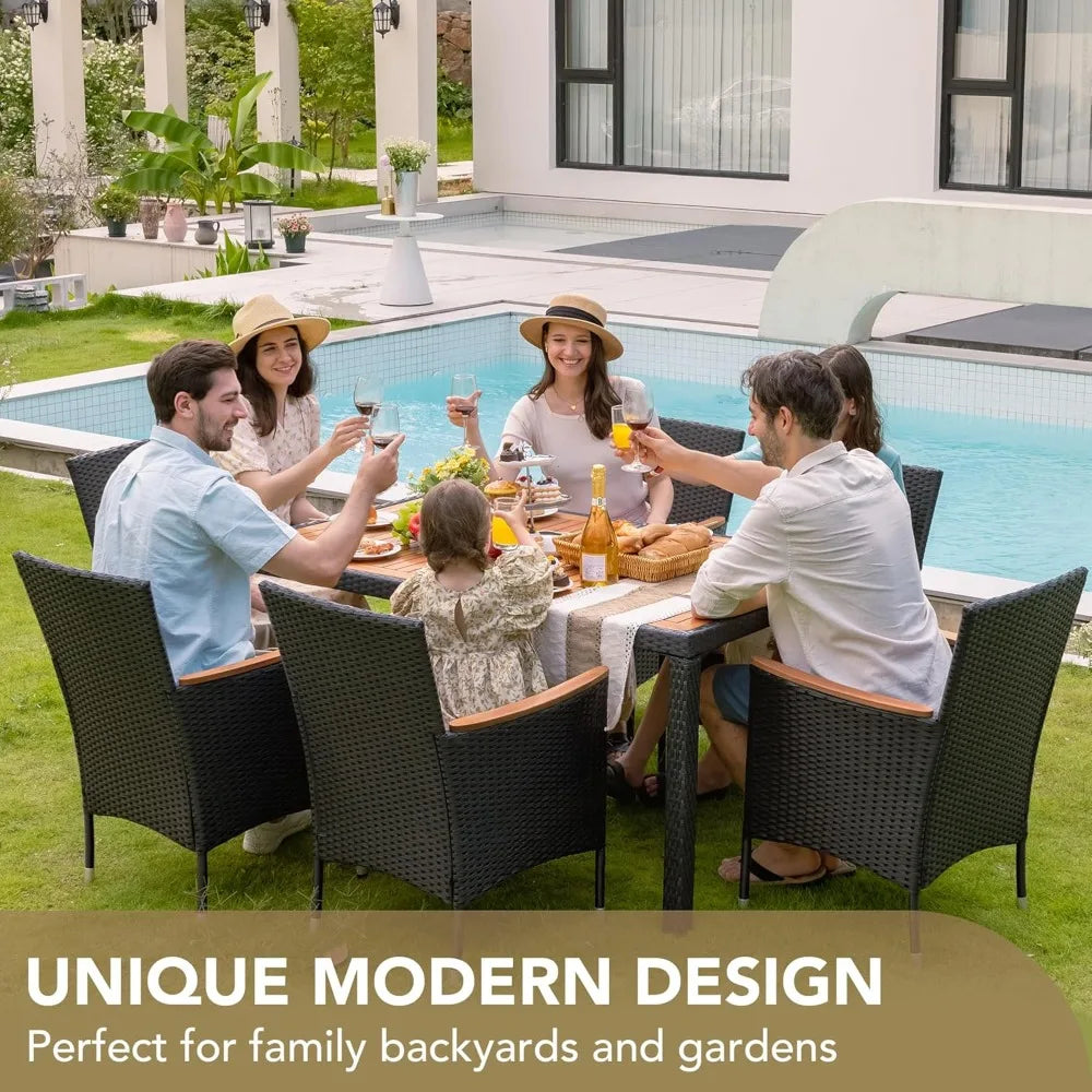 7 Piece Rattan Outdoor Furniture Set With Lovewood Tabletop