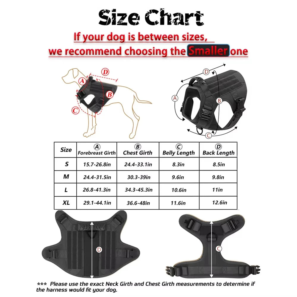 Military Large Dog Harness Vest Set With Leash And Patches