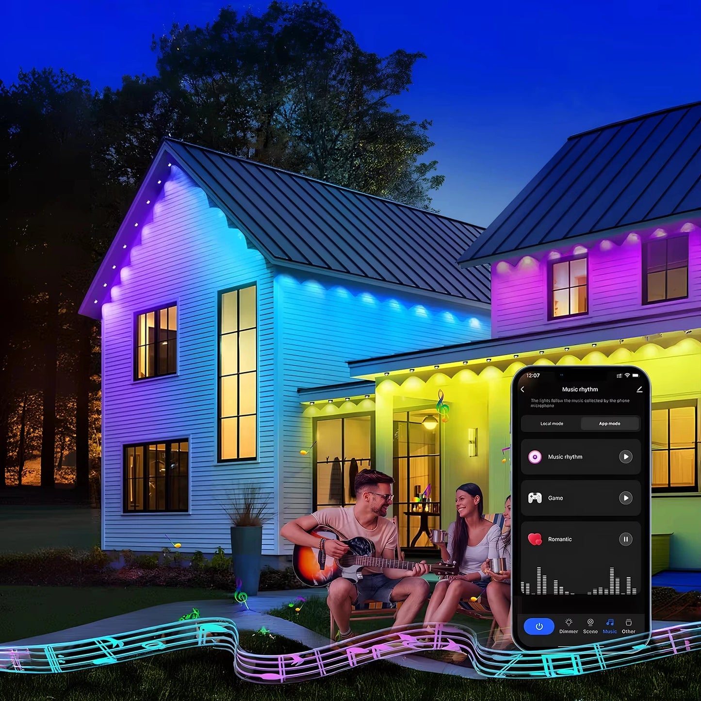 MIMIRGB Outdoor Smart RGBIC LED String Lights With App Control Waterproof