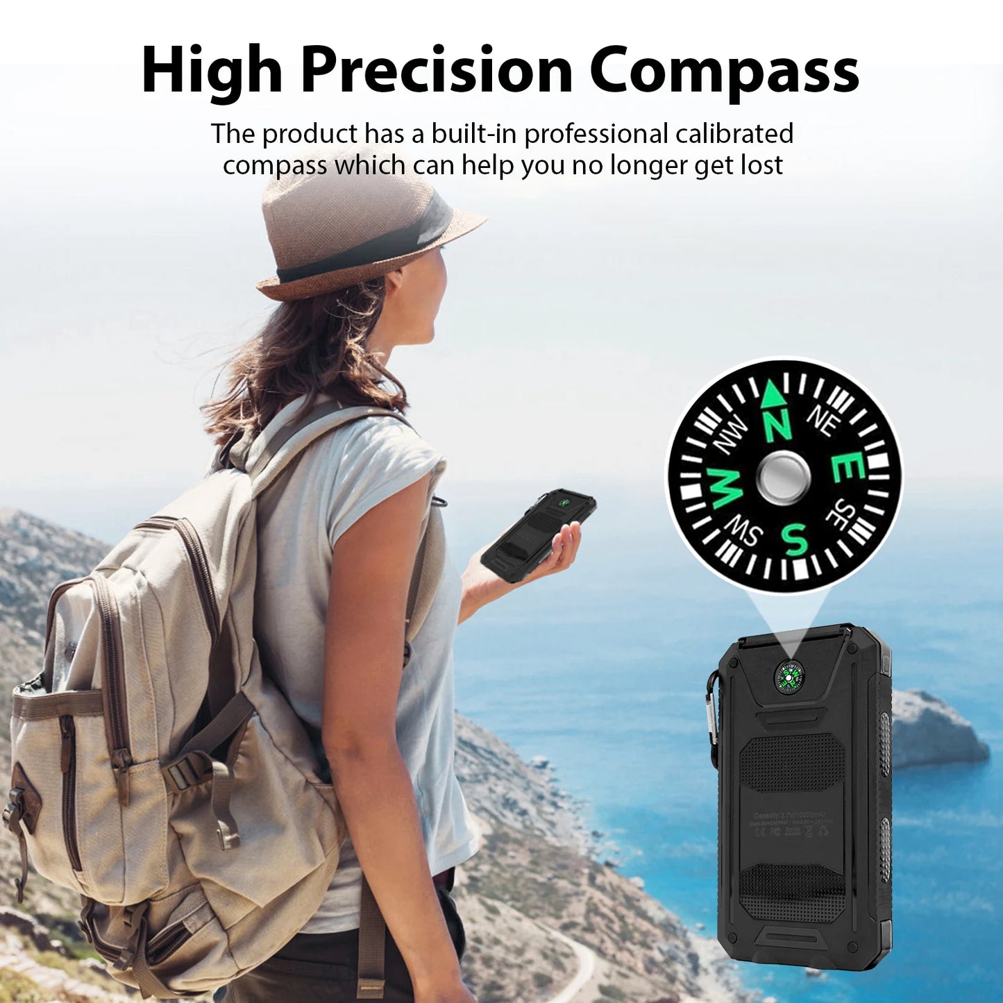 30000mAh Solar Power Bank With Dual USB Ports And LED Light For iPhone