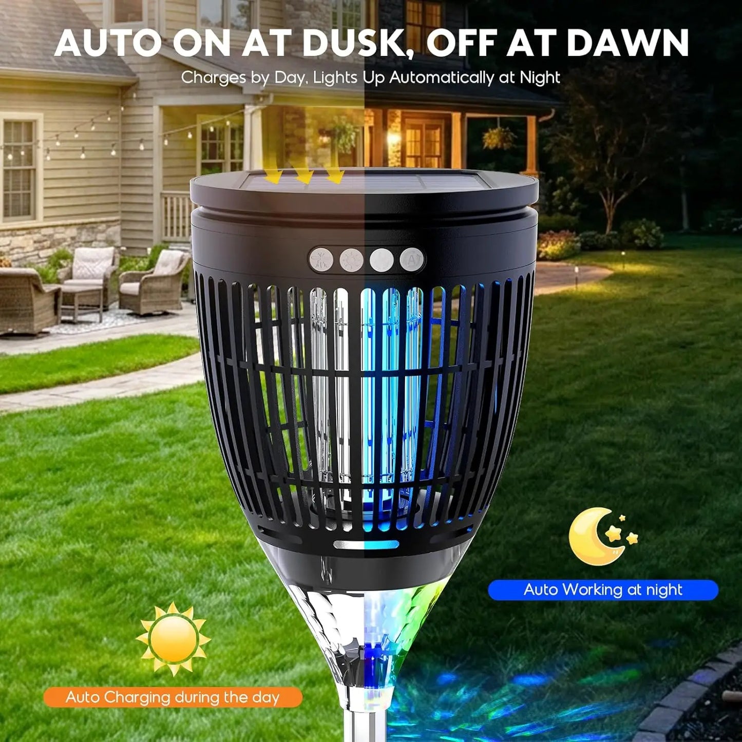 Solar 3 In 1 Mosquito Zapper With Flame AndRgb Yard Lighting