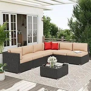Outdoor Patio Furniture Set Rattan Wicker With Glass Top Table And Cushions