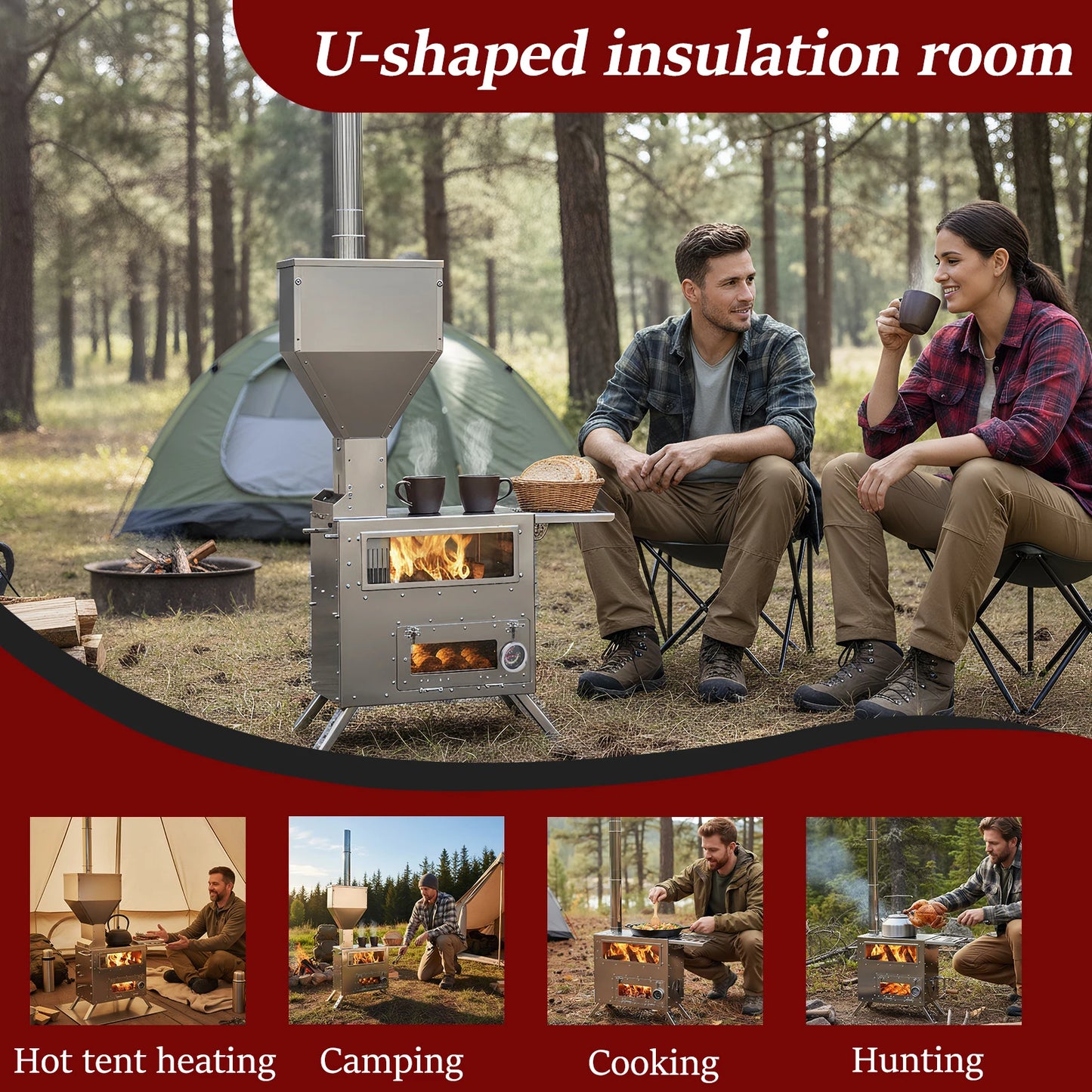 Shunmaii Stainless Steel Hot Tent Stove With Chimney Pipe