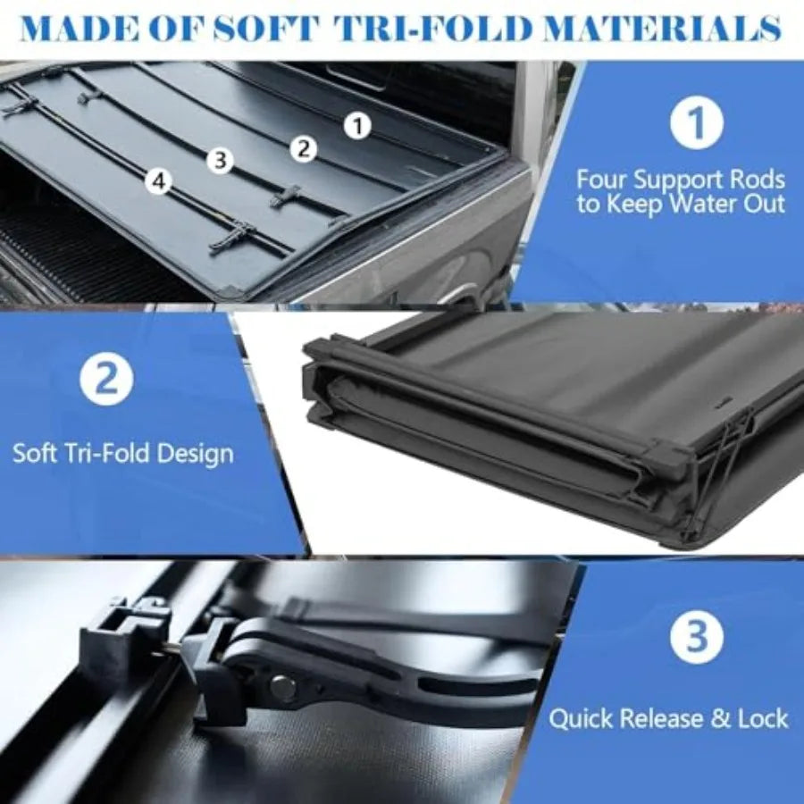 Premium Soft Trifold Truck Bed Tonneau Cover Dual Layer