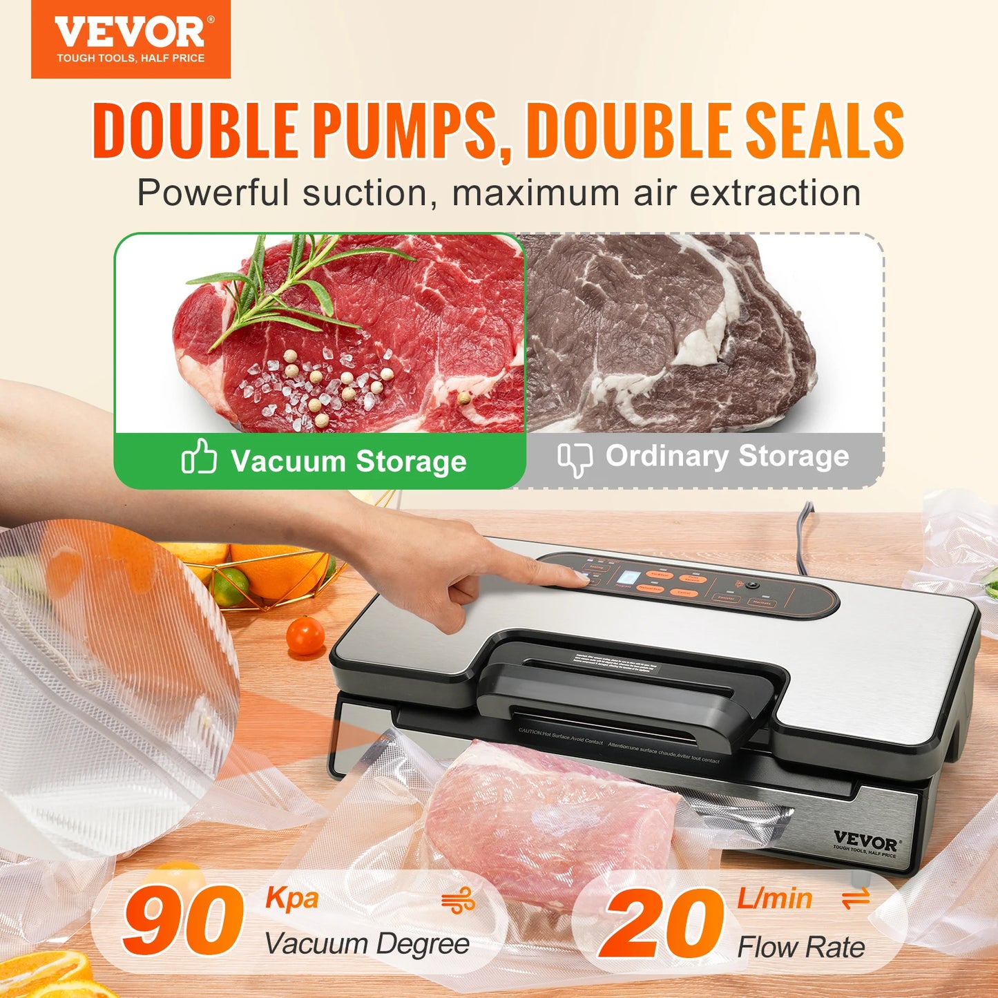 SucceBuy 90KPa 130W Vacuum Sealer For Food Packaging With Free Vacuum Bags