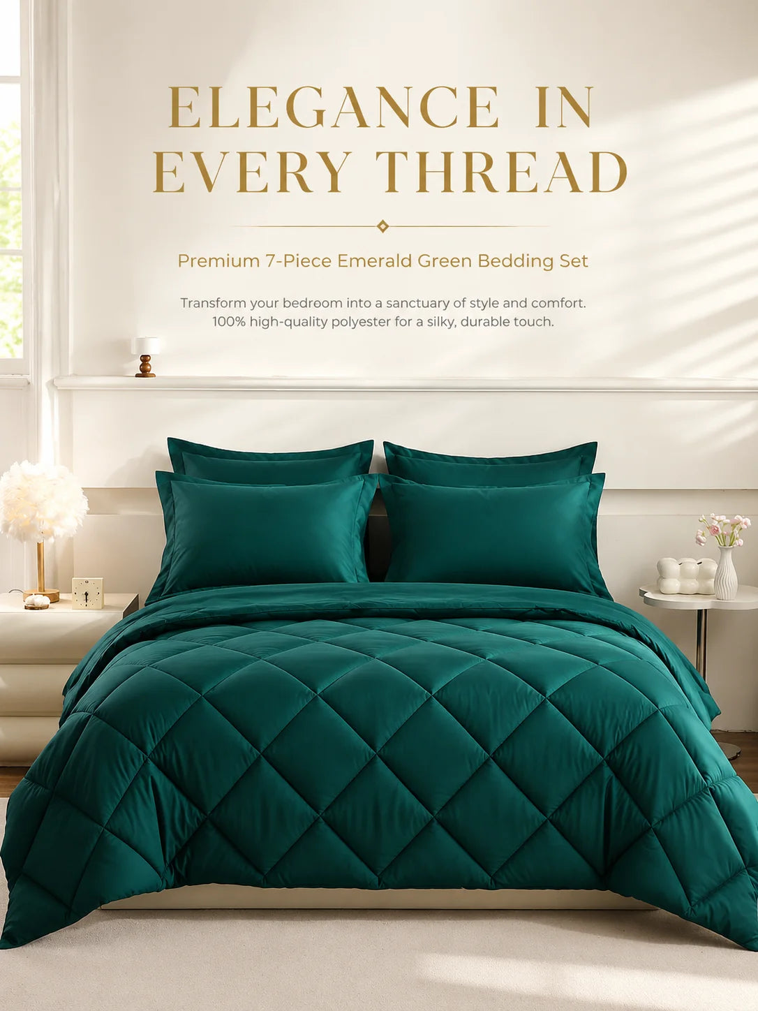 easYum 7 Piece Bedding Set With Comforter Flat And Fitted Sheets Pillowcases