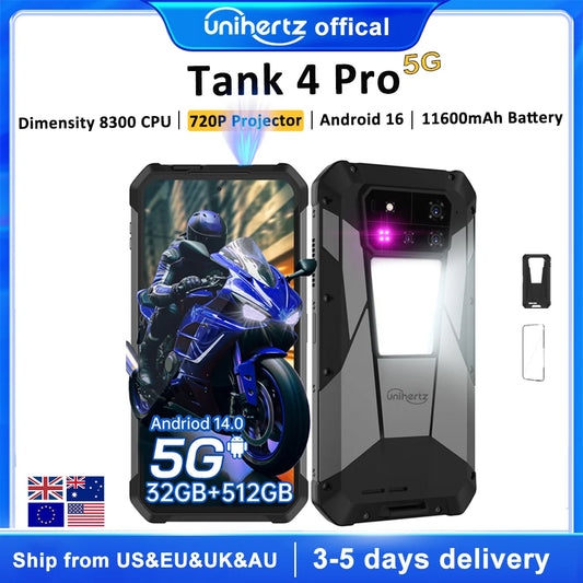 Unihertz Tank 4 Pro Android Smartphone With 720P Projector