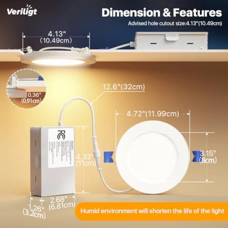 LED Recessed Wafer Light With Night Light 5CCT 750LM 9W