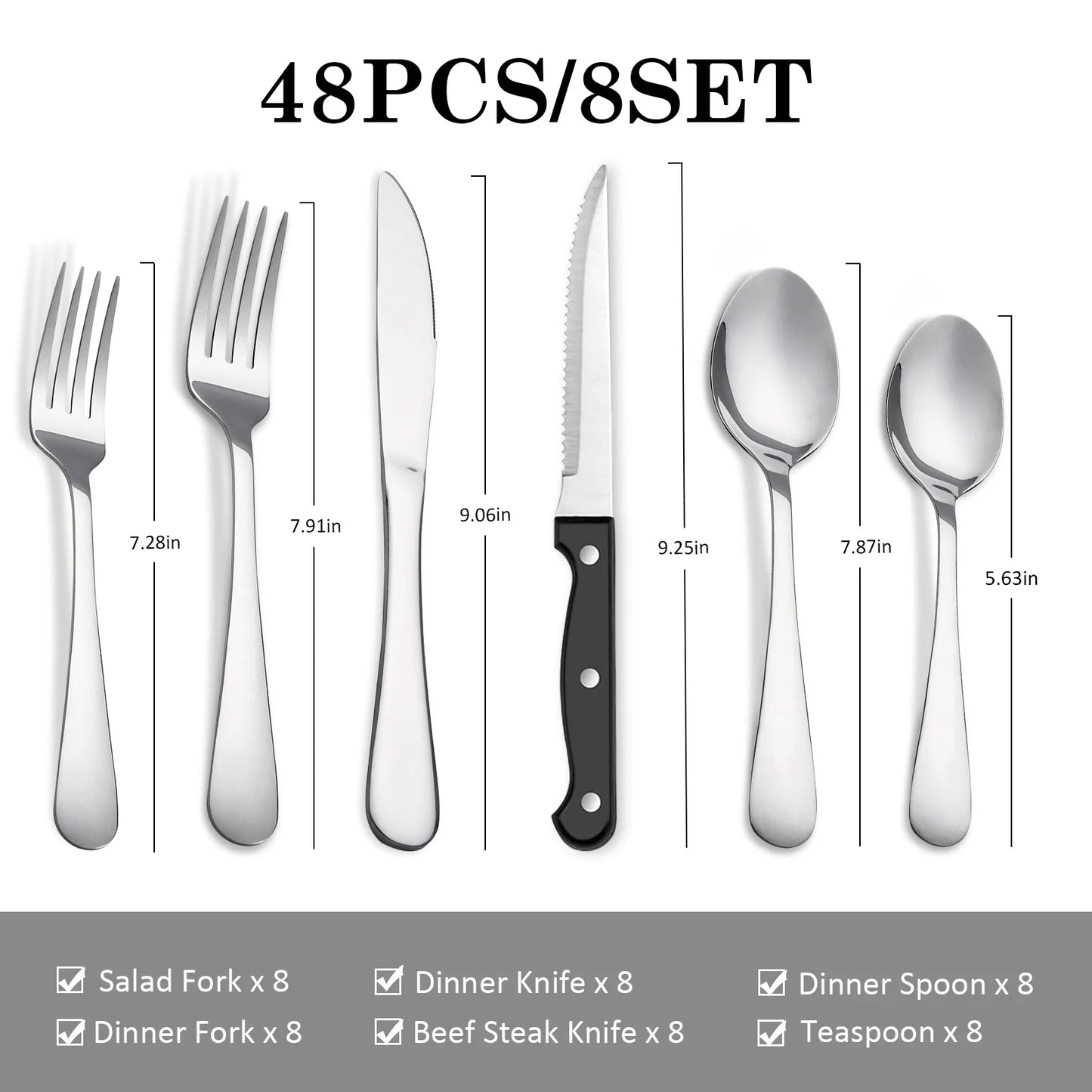 HANSMART Stainless Steel Flatware Set Mirror Polished Dinner Cutlery