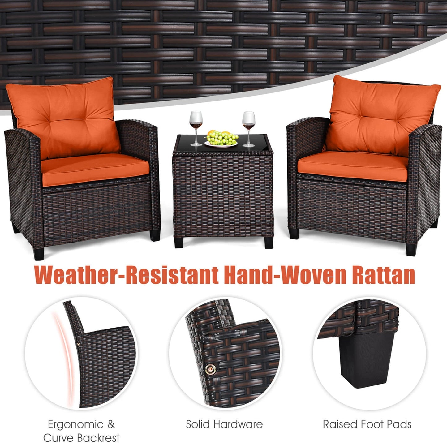 HOMASIS 3-Piece Patio Outdoor Rattan Furniture Set
