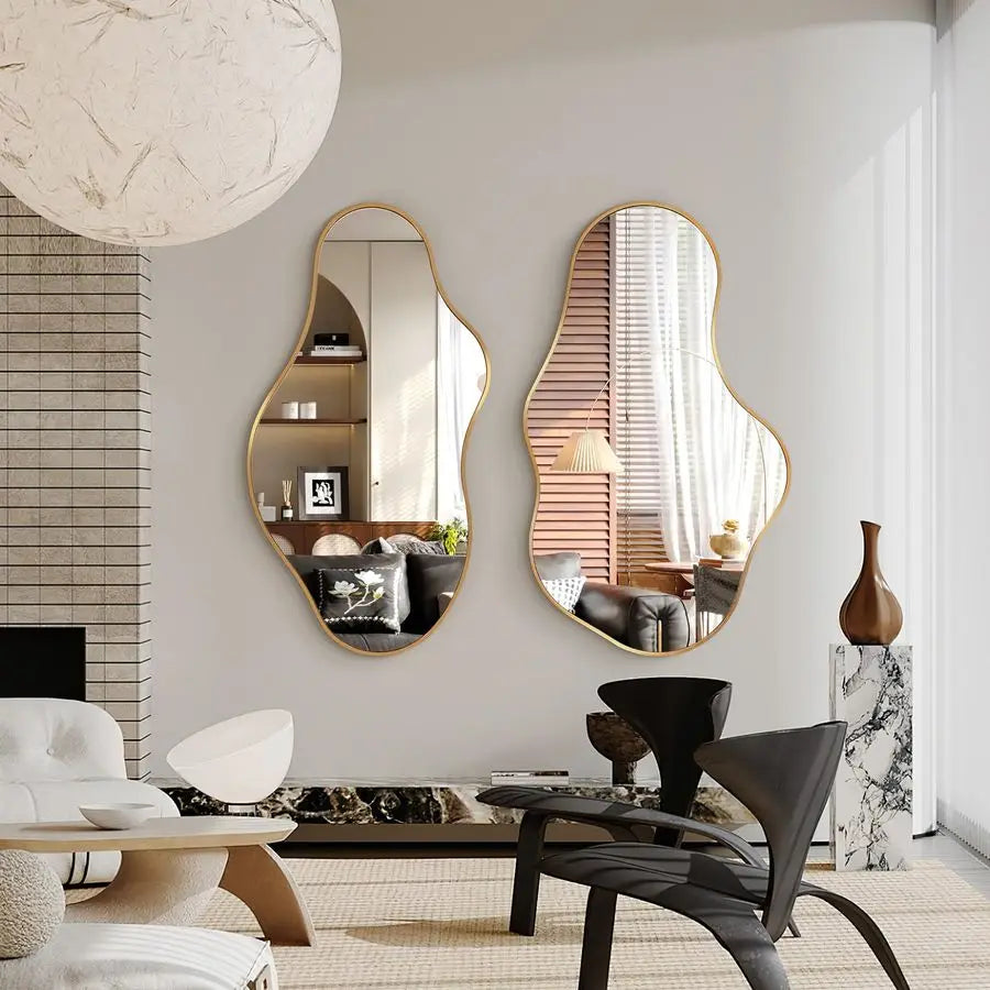Abstract Wall Mirror With Irregular Cloud Wave Design