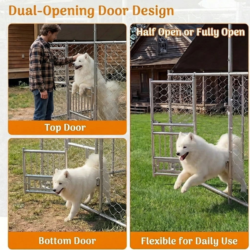 Heavy Duty Outdoor Dog Kennel With Dual Opening Rotating Bowls