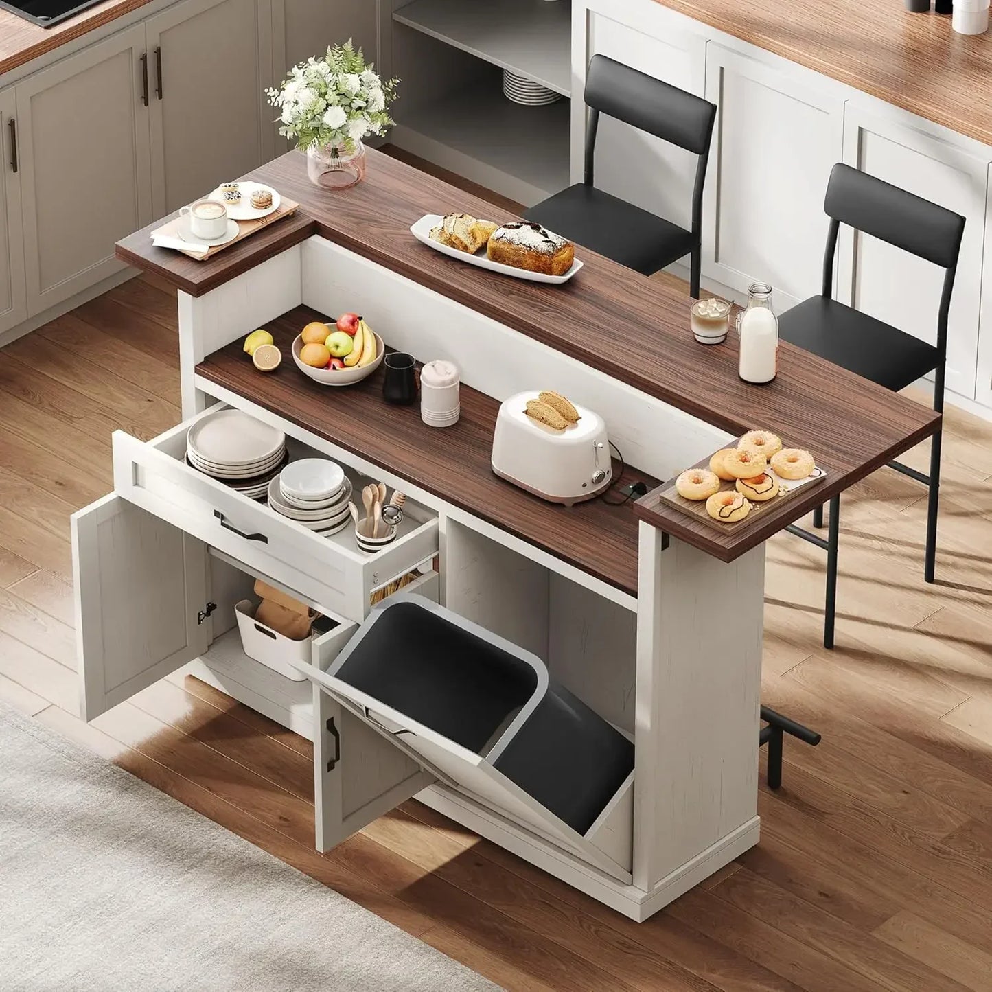 Modern Essential Bar Table With Stools And Storage Island