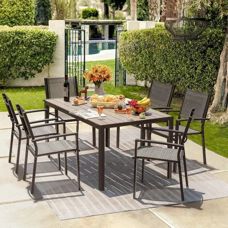 Patio Dining Set 7 Pieces Large Table And Textilene Chairs