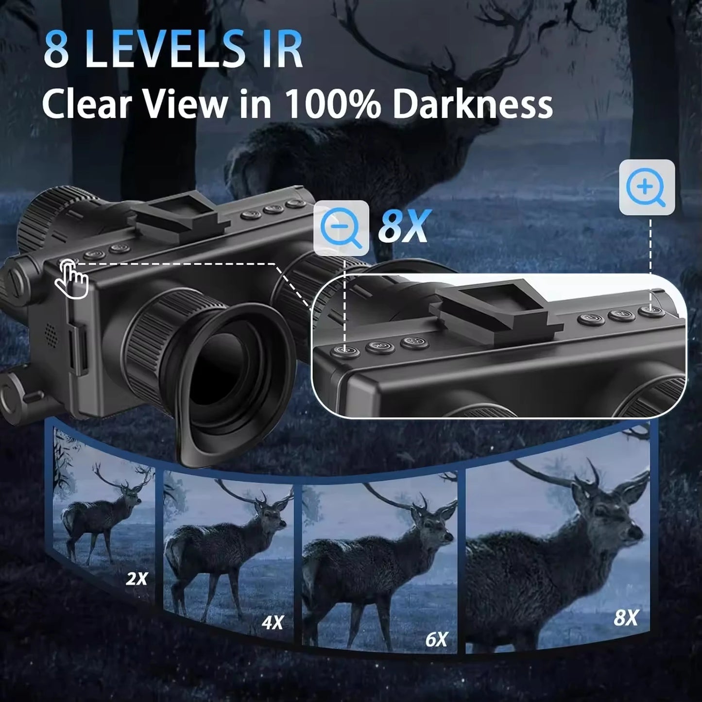 Helmet Mounted 4K Night Vision Goggles with 8X Zoom & Manual Focus -HD Infrared Binoculars for Hunting Camping Surveillance, USB-C Rechargeable (12 Hour Battery Life)