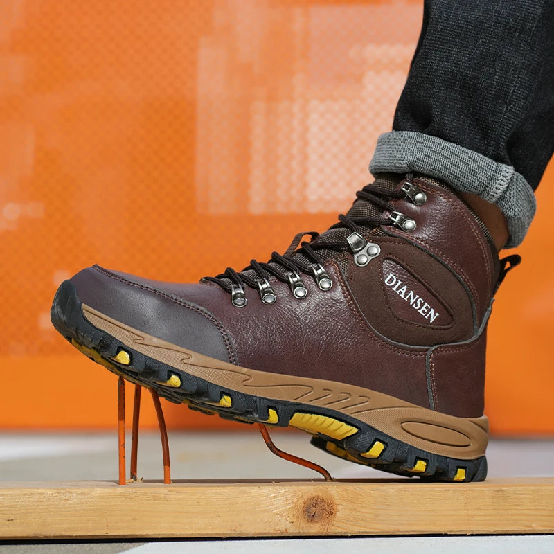 VEIGAR Waterproof Leather Safety Work Boots Anti Puncture Industrial Men