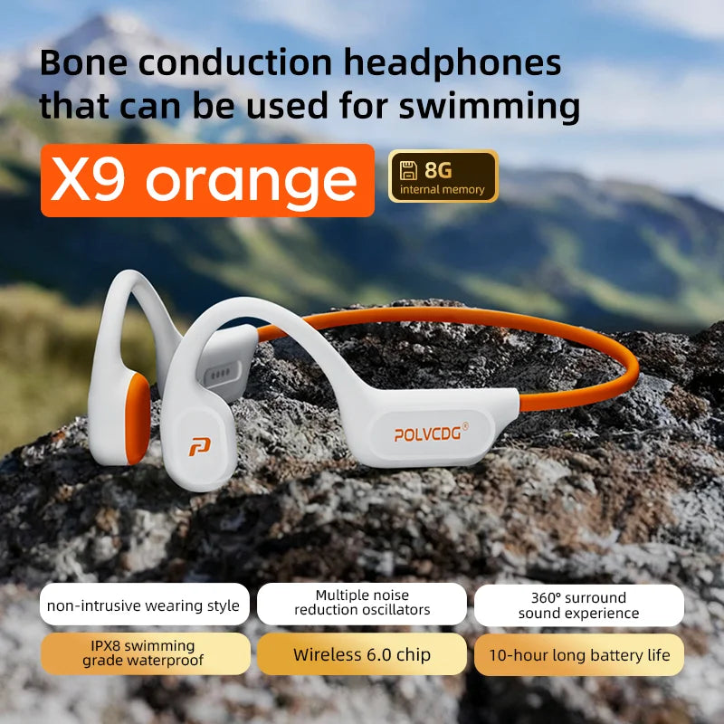 POLVCDG X9 Bone Conduction Earphones IPX8 Waterproof Open Design