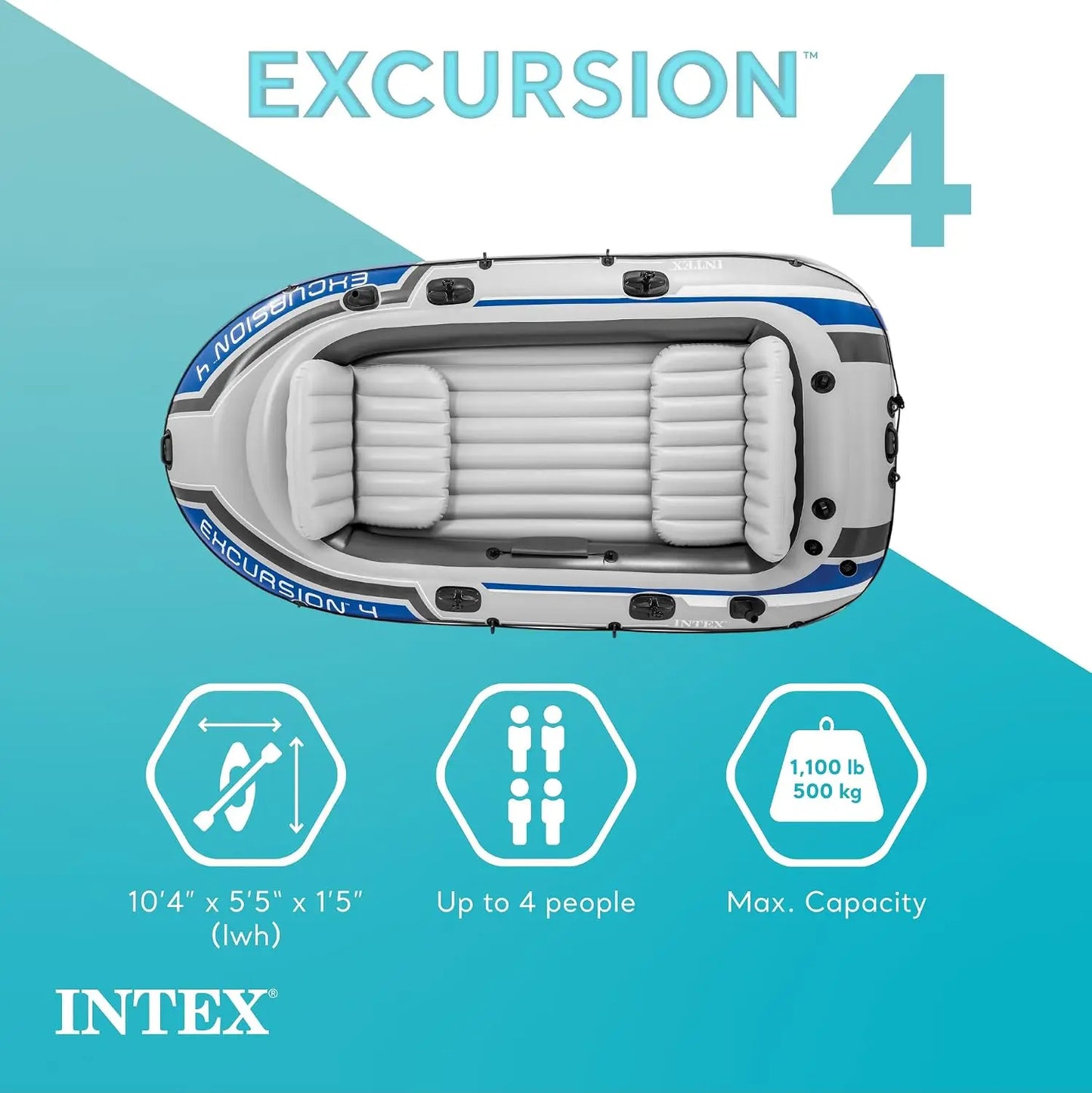 Intex Excursion 4 Inflatable Boat Set With Trolling Motors