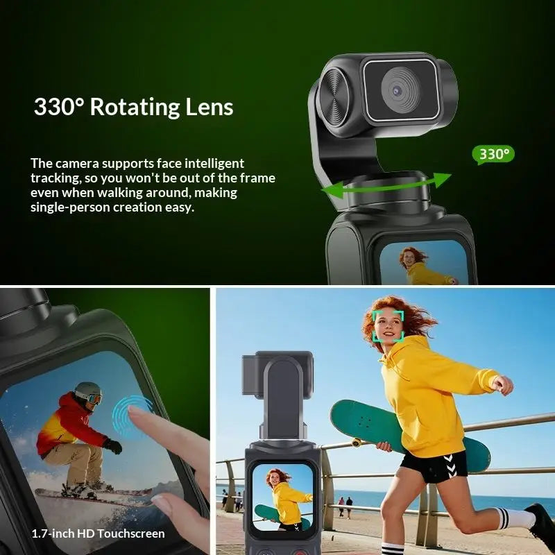 4K Pocket Gimbal Camera Handheld Stabilized Camcorder 75MP Auto Tracking