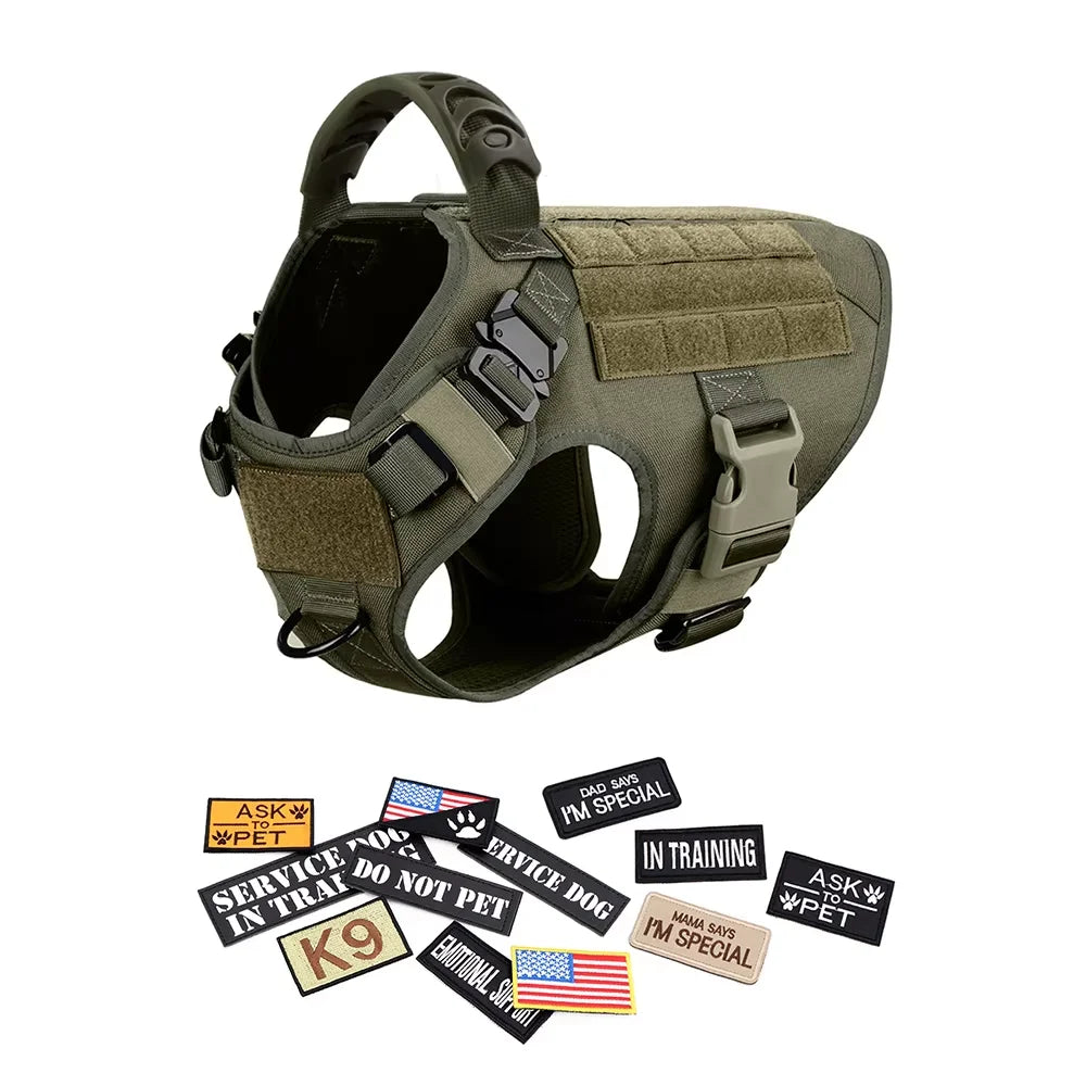 Military Large Dog Harness Vest Set With Leash And Patches