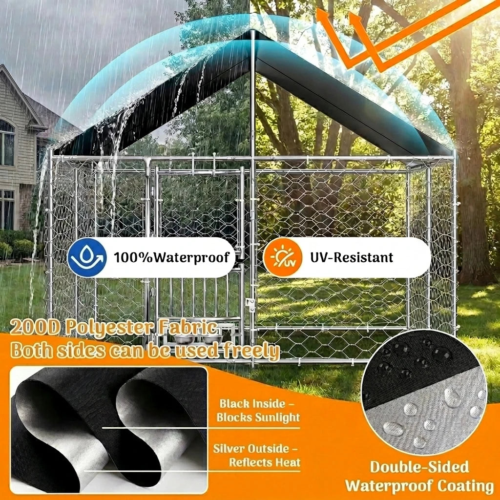Heavy Duty Outdoor Dog Kennel With Dual Opening Rotating Bowls