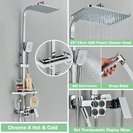 Rozin Thermostatic Shower Faucet Set Wall Mounted Digital Mixer Rainfall Bidet