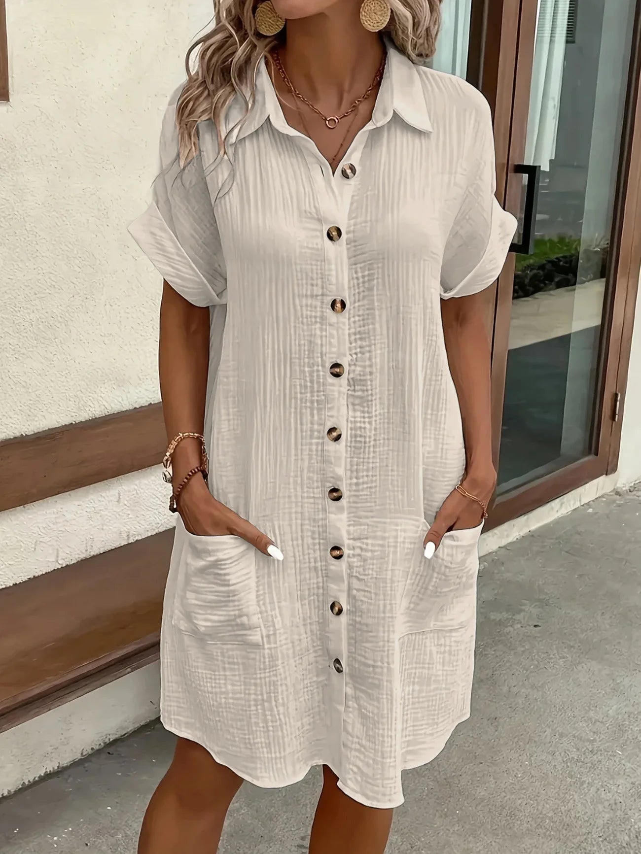 Hallolilla Women Casual Loose Short Sleeve Fashion Stylish Dress