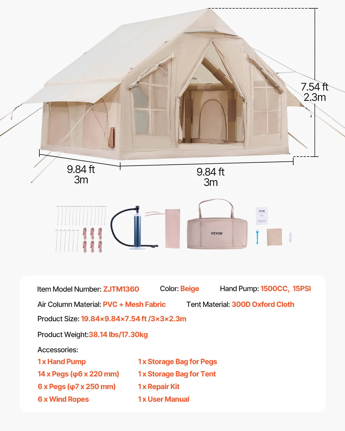 SucceBuy Easy Setup Inflatable Camping Tent With Hand Pump