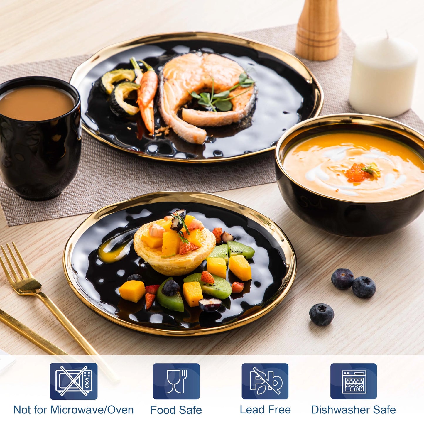 MALACASA Porcelain Dinnerware Set With Elegant Trim For Dining