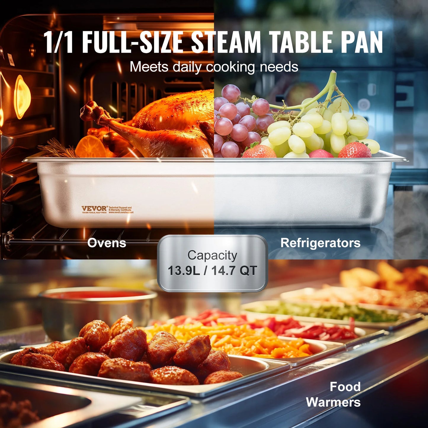 SucceBuy 4-Pack Anti-Jam Steam Pan With Lid Stainless Steel