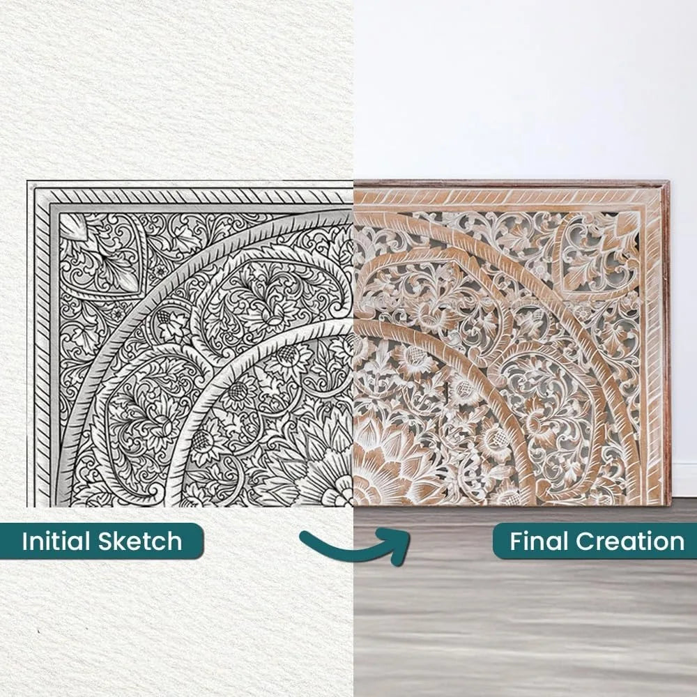 RBXC Carved Wood Headboard Wall Mount