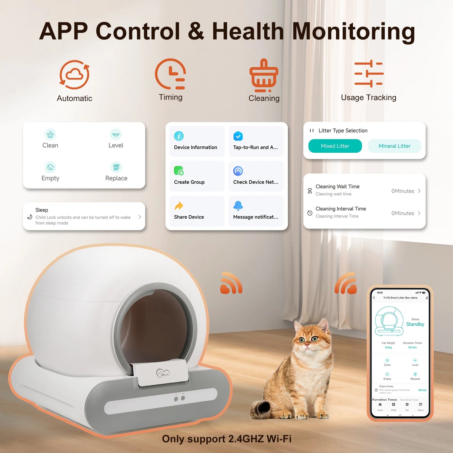 DOEL Smart Self Cleaning Cat Litter Box App Controlled