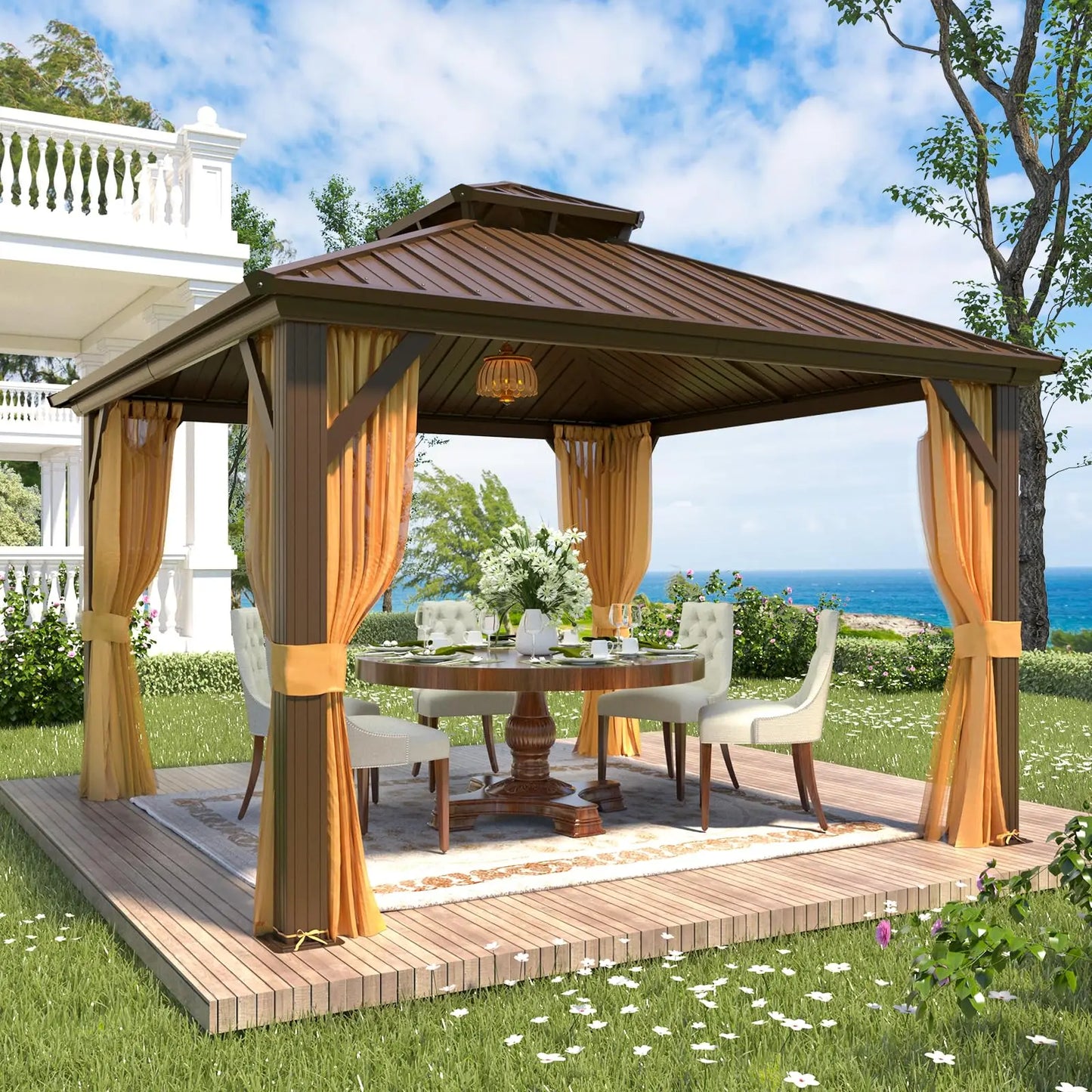 YOLENY Metal Hardtop Gazebo With Aluminum Frame And Steel Roof
