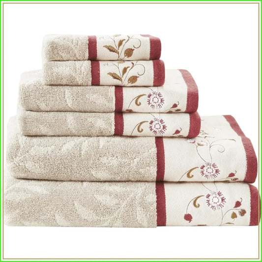 100 Percent Cotton Bath Towel Set With Floral Embroidered Jacquard