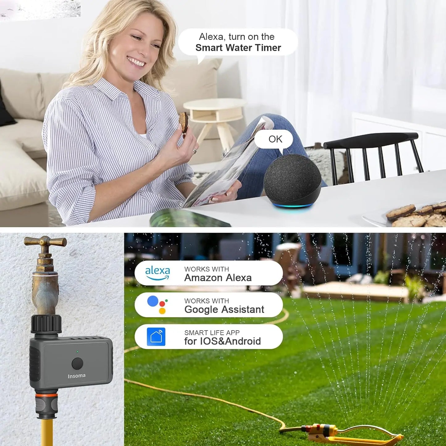 INSOMA WiFi Automatic Garden Water Timer With Alexa