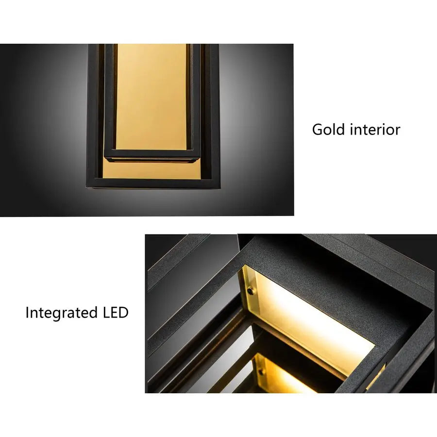 Modern Outdoor LED Wall Light Exterior Sconce Black Gold Finish