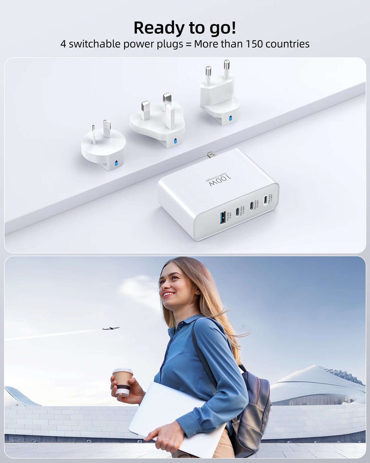 TOPADRE 100W USB-C Travel Charger 4-Port Foldable Adapter
