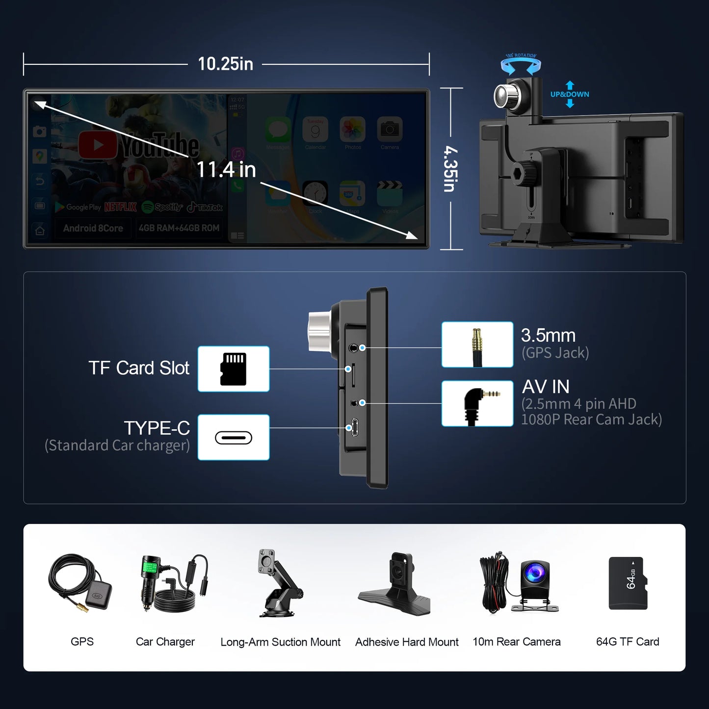 Imagebon Android 14 Dashcam With Carplay And GPS Navigation