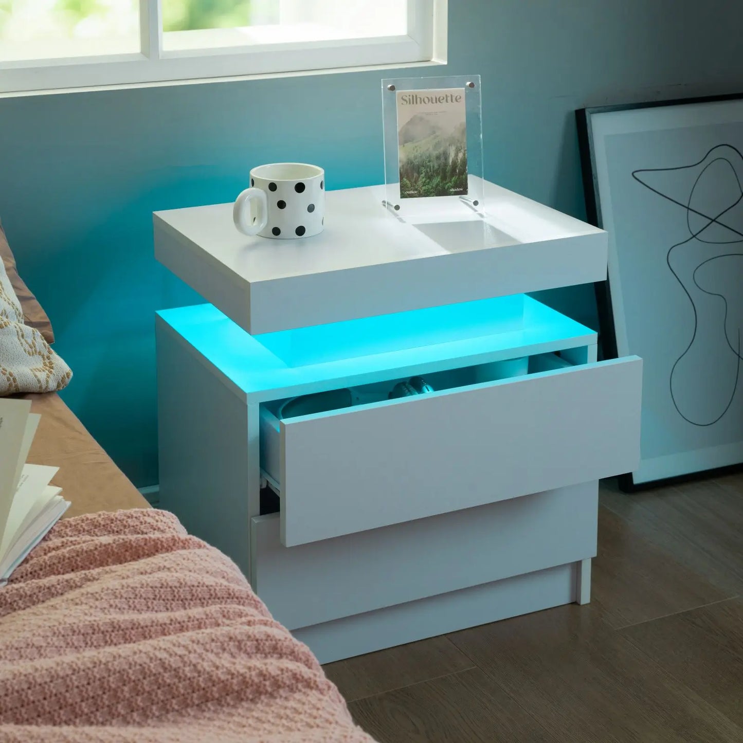 Cubehom LED Nightstand Set Of 2 With Drawers Bedside Table