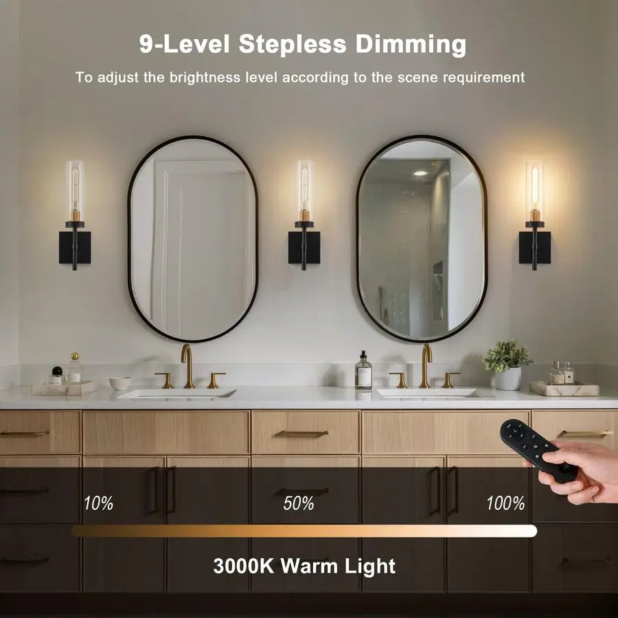 XMSJ Battery Operated Wall Sconces With Remote Black Gold Set