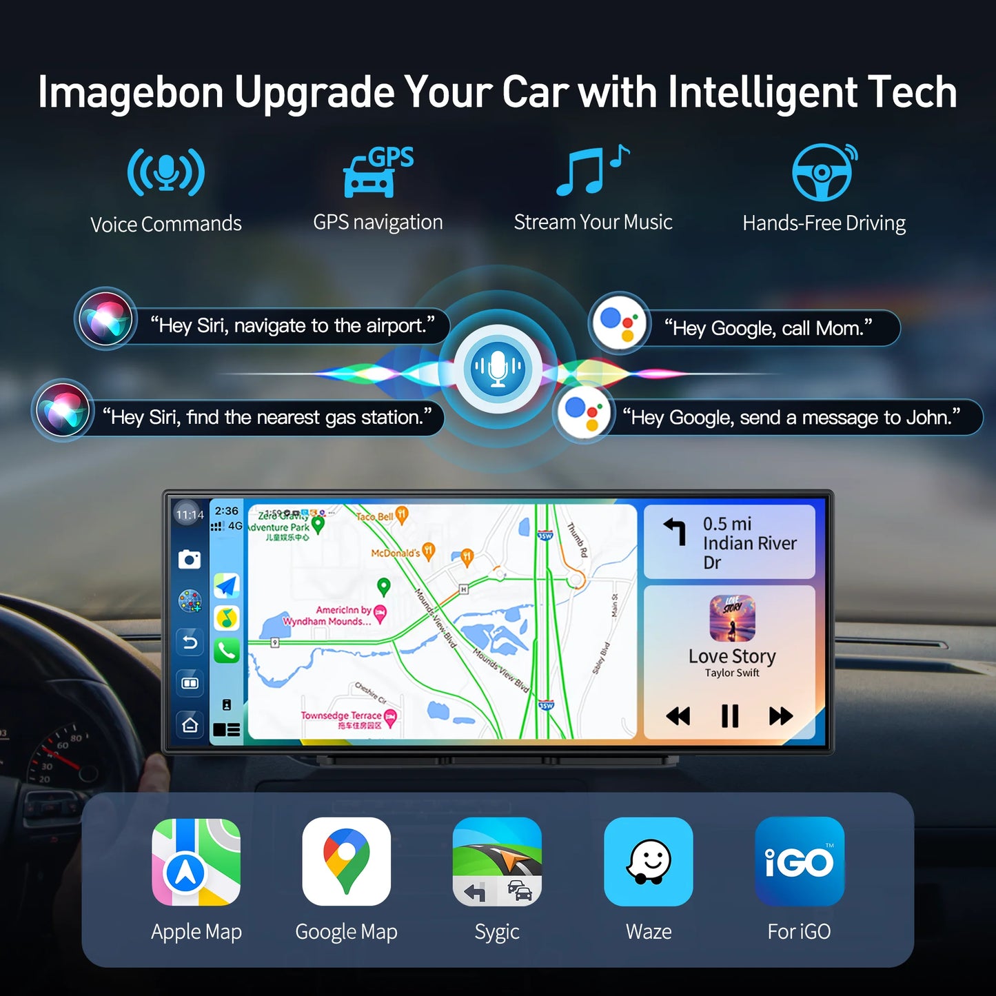 Imagebon Android Dashcam With Wifi CarPlay And Gps Navigation