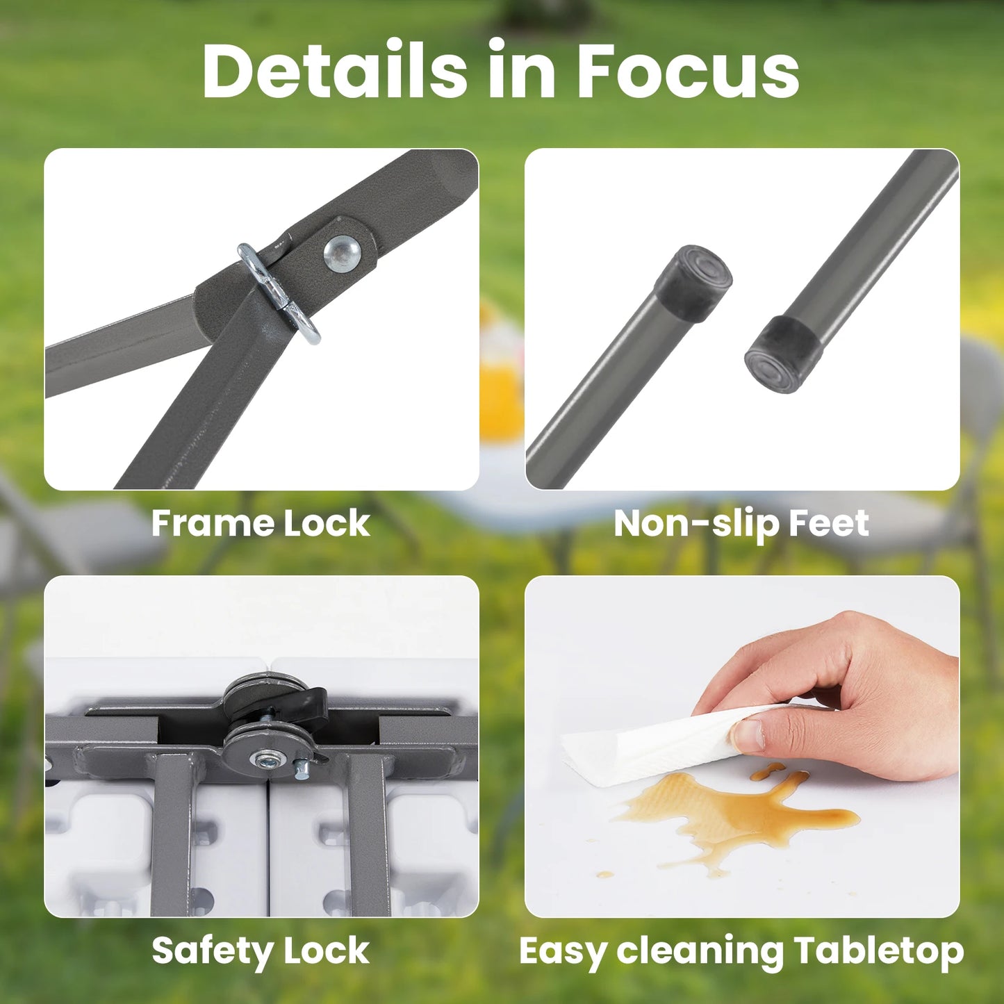 JHK Portable Folding Camping Table With Safety Lock And Handle