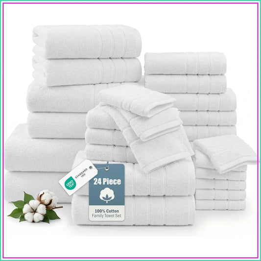 Soft Absorbent 24 Piece Cotton Towel Set For Bathroom