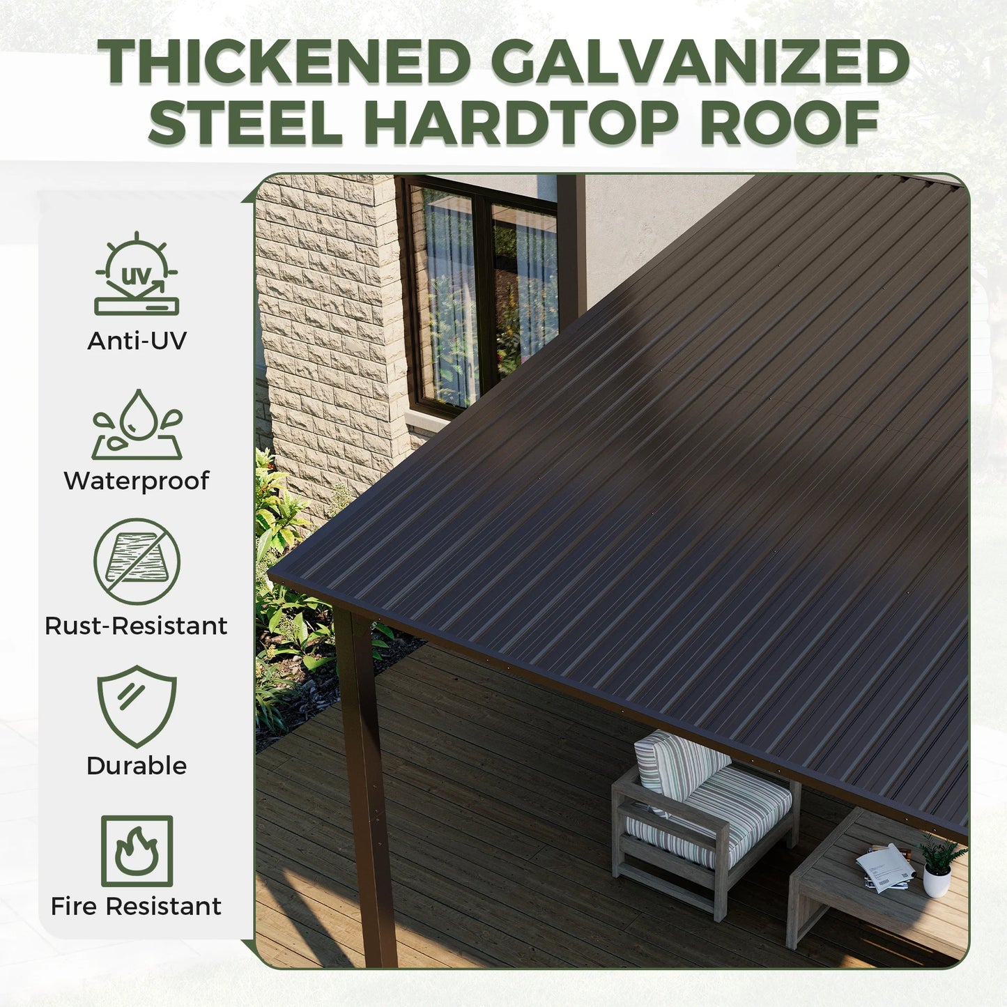 VIWAT Lean To Gazebo With Galvanized Steel Roof Patio