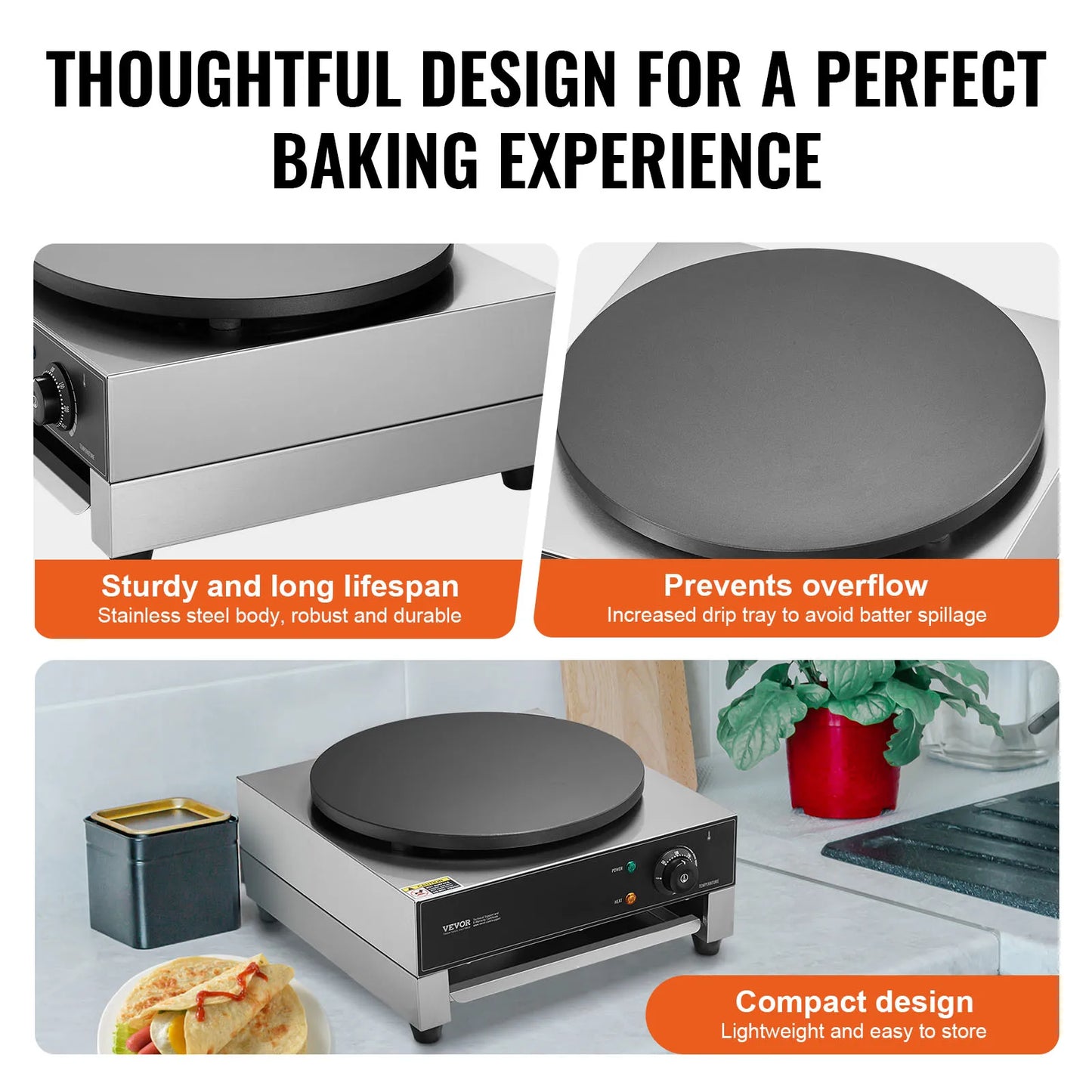 SucceBuy Electric Crepe Maker Commercial Flat Plate Nonstick Griddle